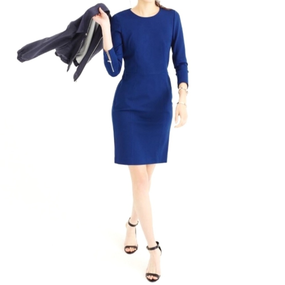 J. Crew Sheath 3/4 Sleeve Structured Scuba Work Dress in Midnight Blue - Size 0